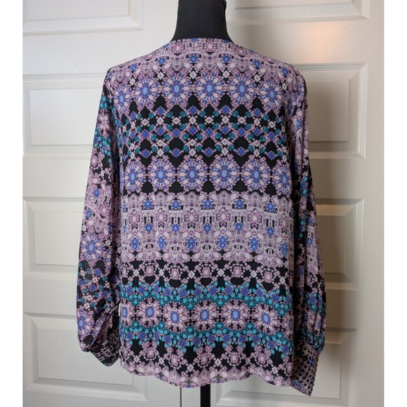 Jennifer Lopez Size M Blouse Geometric Slit Sleeves Jeweled Boho Chic Flowy - Picture 4 of 9